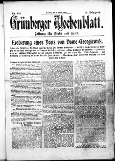 Grünberger Wochenblatt: Zeitung für Stadt und Land, No. 184. ( 8. August 1915 )