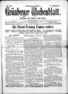 Grünberger Wochenblatt: Zeitung für Stadt und Land, No. 186. ( 11. August 1915 )