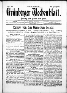 Grünberger Wochenblatt: Zeitung für Stadt und Land, No. 188. ( 13. August 1915 )