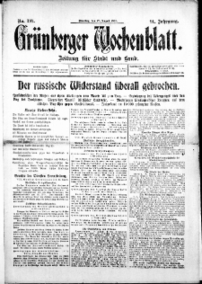 Grünberger Wochenblatt: Zeitung für Stadt und Land, No. 191. ( 17. August 1915 )