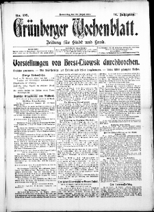 Grünberger Wochenblatt: Zeitung für Stadt und Land, No. 191. ( 26. August 1915 )