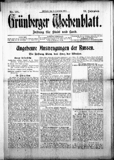 Grünberger Wochenblatt: Zeitung für Stadt und Land, No. 216. ( 15. September 1915 )