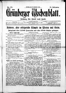Grünberger Wochenblatt: Zeitung für Stadt und Land, No. 227. ( 28. September 1915 )