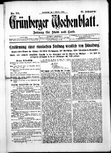Grünberger Wochenblatt: Zeitung für Stadt und Land, No. 231. ( 2. Oktober 1915 )