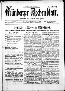 Gr&uuml;nberger Wochenblatt: Zeitung f&uuml;r Stadt und Land, No. 237. ( 9. Oktober 1915 )