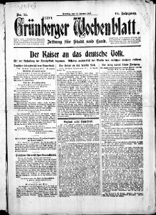 Grünberger Wochenblatt: Zeitung für Stadt und Land, No. 11. ( 14. Januar 1917 )