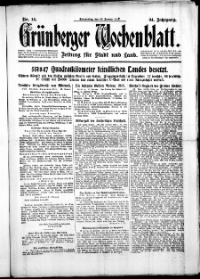 Grünberger Wochenblatt: Zeitung für Stadt und Land, No. 14. ( 18. Januar 1917 )