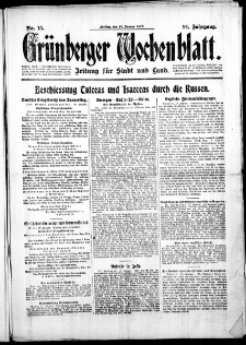 Grünberger Wochenblatt: Zeitung für Stadt und Land, No. 15. ( 19. Januar 1917 )