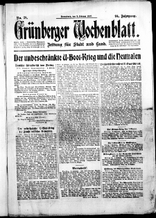 Grünberger Wochenblatt: Zeitung für Stadt und Land, No. 28. ( 3. Februar 1917 )
