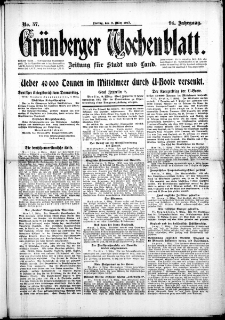 Grünberger Wochenblatt: Zeitung für Stadt und Land, No. 57. ( 9. März 1917 )