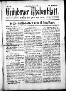 Grünberger Wochenblatt: Zeitung für Stadt und Land, No. 66. ( 20. März 1917 )