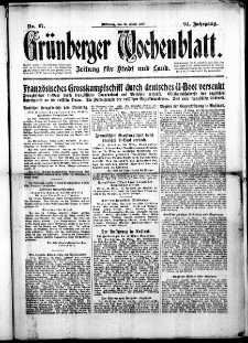 Grünberger Wochenblatt: Zeitung für Stadt und Land, No. 67. ( 21. März 1917 )