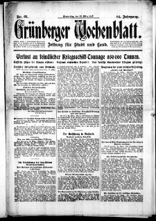 Grünberger Wochenblatt: Zeitung für Stadt und Land, No. 68. ( 22. März 1917 )