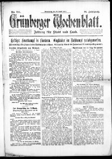 Grünberger Wochenblatt: Zeitung für Stadt und Land, No. 184. ( 9. August 1917 )