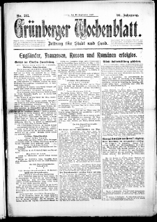 Grünberger Wochenblatt: Zeitung für Stadt und Land, No. 212. ( 11. September 1917 )