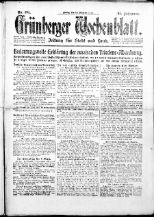 Grünberger Wochenblatt: Zeitung für Stadt und Land, No. 292. ( 14. Dezember 1917 )