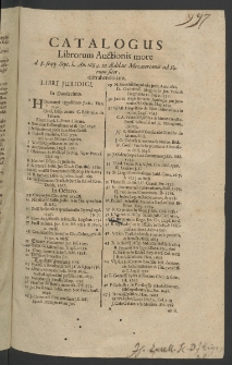 Catalogus librorum auctionis more d. 8 seqq. Sept., h. An. 1684 in aedibus Meznerianis ad Forum sitis distrahendorum