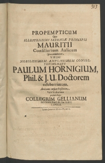 Propempticum quo Illustrissimi Saxoniae Principis Mauritii Consiliarium Aulicum Splendidissimum, Virum Nobilissimum [...]
