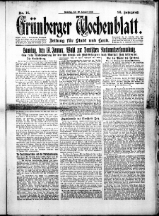 Grünberger Wochenblatt: Zeitung für Stadt und Land, No.16. ( 19. Januar 1919 )