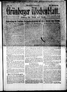 Grünberger Wochenblatt: Zeitung für Stadt und Land, No.18. ( 22. Januar 1919 )
