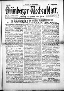 Gr&uuml;nberger Wochenblatt: Zeitung f&uuml;r Stadt und Land, No.19. ( 23. Januar 1919 )