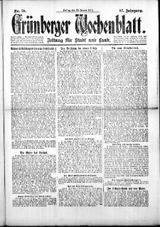 Grünberger Wochenblatt: Zeitung für Stadt und Land, No.20. ( 24. Januar 1919 )