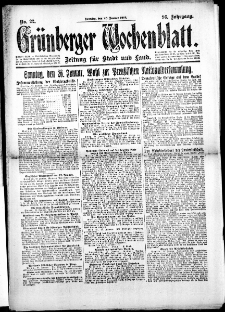 Grünberger Wochenblatt: Zeitung für Stadt und Land, No.22. ( 26. Januar 1919 )