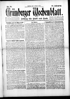 Grünberger Wochenblatt: Zeitung für Stadt und Land, No.34. ( 9. Februar 1919 )