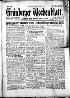 Grünberger Wochenblatt: Zeitung für Stadt und Land, No.40. ( 16. Februar 1919 )