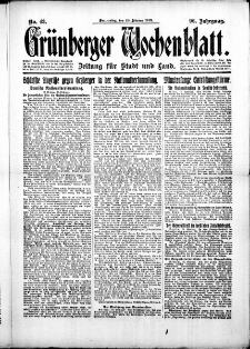 Grünberger Wochenblatt: Zeitung für Stadt und Land, No.43. ( 20. Februar 1919 )