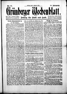 Grünberger Wochenblatt: Zeitung für Stadt und Land, No.44. ( 21. Februar 1919 )
