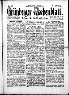 Grünberger Wochenblatt: Zeitung für Stadt und Land, No.47. ( 25. Februar 1919 )