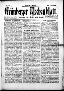 Grünberger Wochenblatt: Zeitung für Stadt und Land, No.52. ( 2. März 1919 )