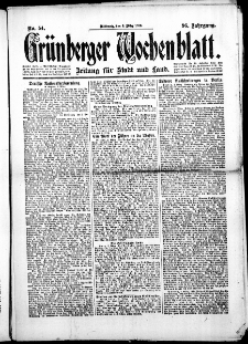 Gr&uuml;nberger Wochenblatt: Zeitung f&uuml;r Stadt und Land, No.54. ( 5. M&auml;rz 1919 )