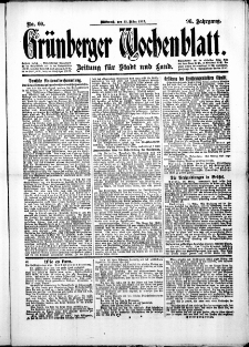 Grünberger Wochenblatt: Zeitung für Stadt und Land, No.60. ( 12. März 1919 )