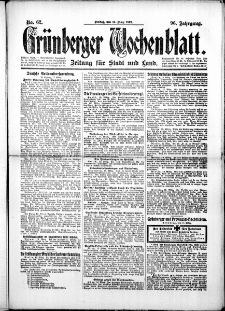 Grünberger Wochenblatt: Zeitung für Stadt und Land, No.62. ( 14. März 1919 )