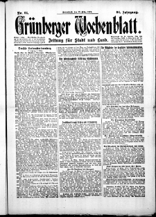 Grünberger Wochenblatt: Zeitung für Stadt und Land, No.63. ( 15. März 1919 )