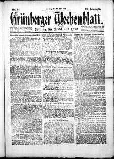 Grünberger Wochenblatt: Zeitung für Stadt und Land, No.64. ( 16. März 1919 )