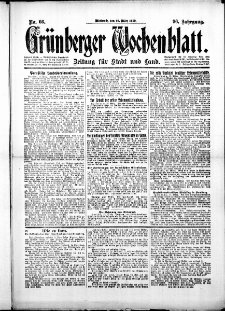 Grünberger Wochenblatt: Zeitung für Stadt und Land, No.66. ( 19. März 1919 )