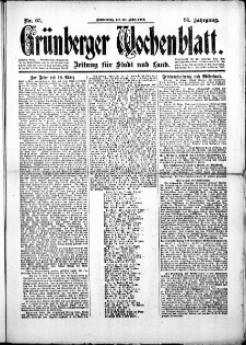 Grünberger Wochenblatt: Zeitung für Stadt und Land, No.67. ( 20. März 1919 )