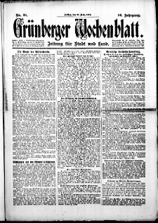 Grünberger Wochenblatt: Zeitung für Stadt und Land, No.68. ( 21. März 1919 )