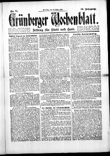 Grünberger Wochenblatt: Zeitung für Stadt und Land, No.71. ( 25. März 1919 )