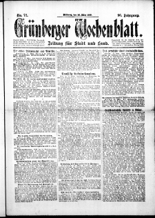 Grünberger Wochenblatt: Zeitung für Stadt und Land, No.72. ( 26. März 1919 )