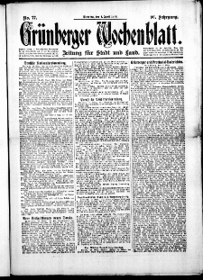 Grünberger Wochenblatt: Zeitung für Stadt und Land, No.77. ( 1. April 1919 )