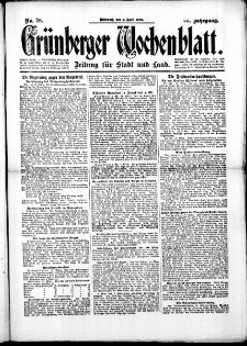 Grünberger Wochenblatt: Zeitung für Stadt und Land, No.78. ( 2. April 1919 )