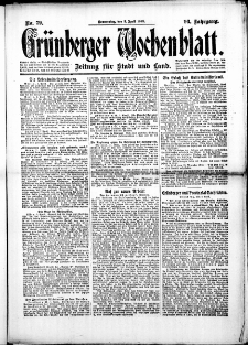 Grünberger Wochenblatt: Zeitung für Stadt und Land, No.79. ( 3. April 1919 )
