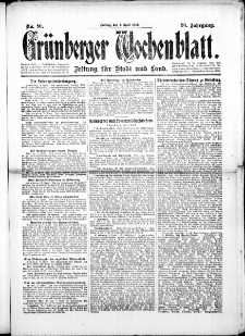 Grünberger Wochenblatt: Zeitung für Stadt und Land, No.80. ( 4. April 1919 )