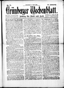 Grünberger Wochenblatt: Zeitung für Stadt und Land, No.81. ( 5. April 1919 )