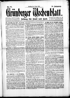 Grünberger Wochenblatt: Zeitung für Stadt und Land, No.82. ( 6. April 1919 )
