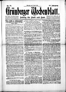 Grünberger Wochenblatt: Zeitung für Stadt und Land, No.83. ( 8. April 1919 )